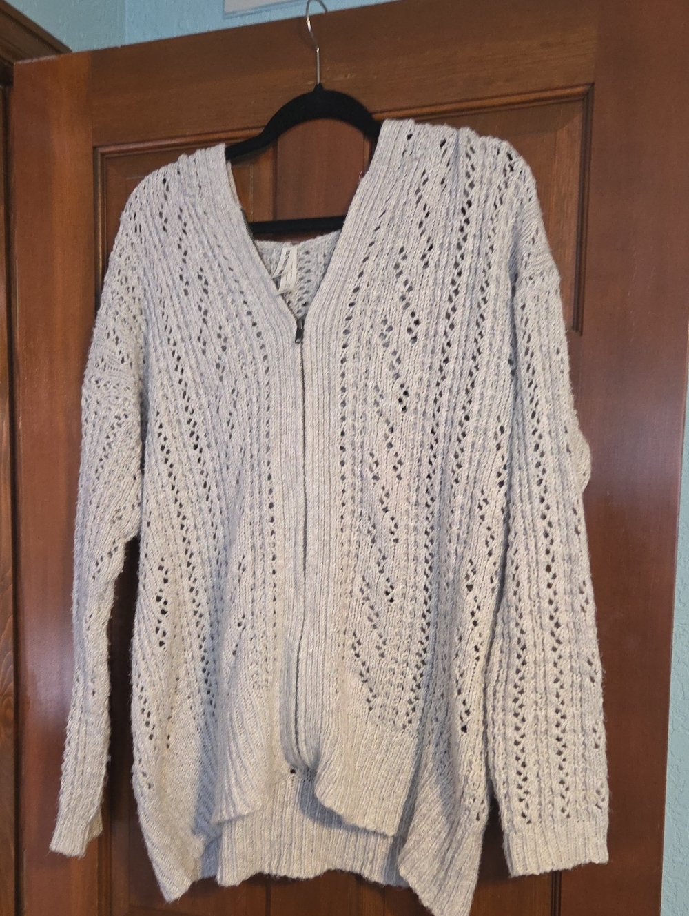 Bethany Mota Cream Open-Knit Zip Cardigan